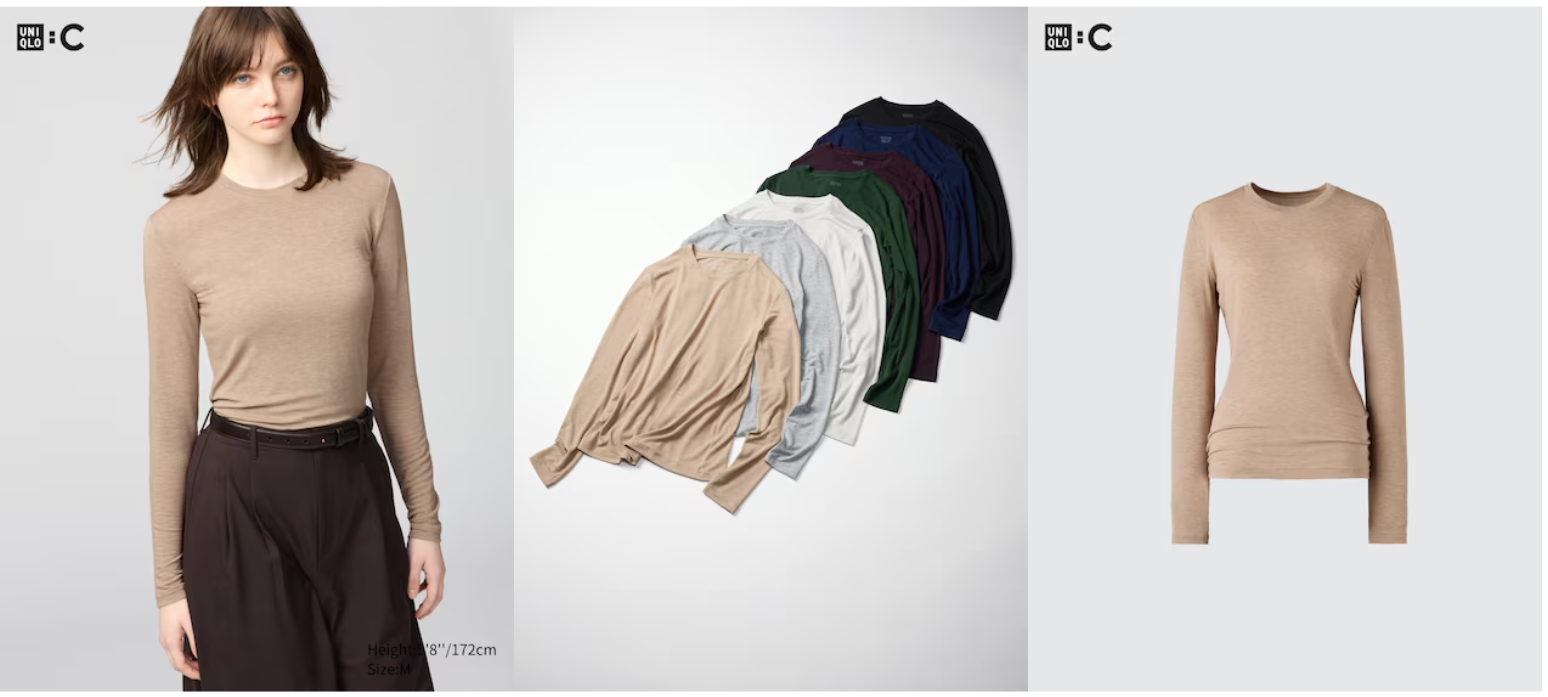 HEATTECH Ekstra Hangat T-Shirt Kasmir Campuran Kerah Bulat Uniqlo